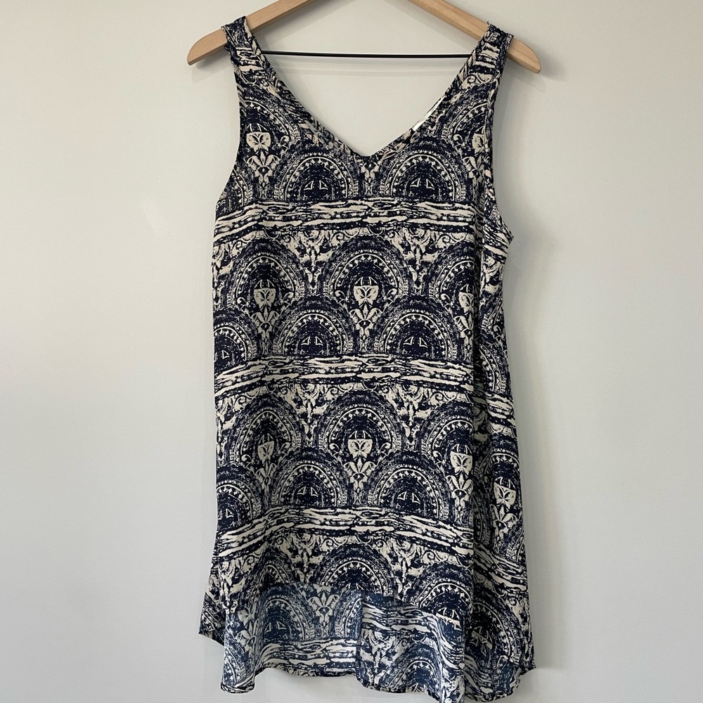 Painted threads pop over sleeveless high low mini dress
